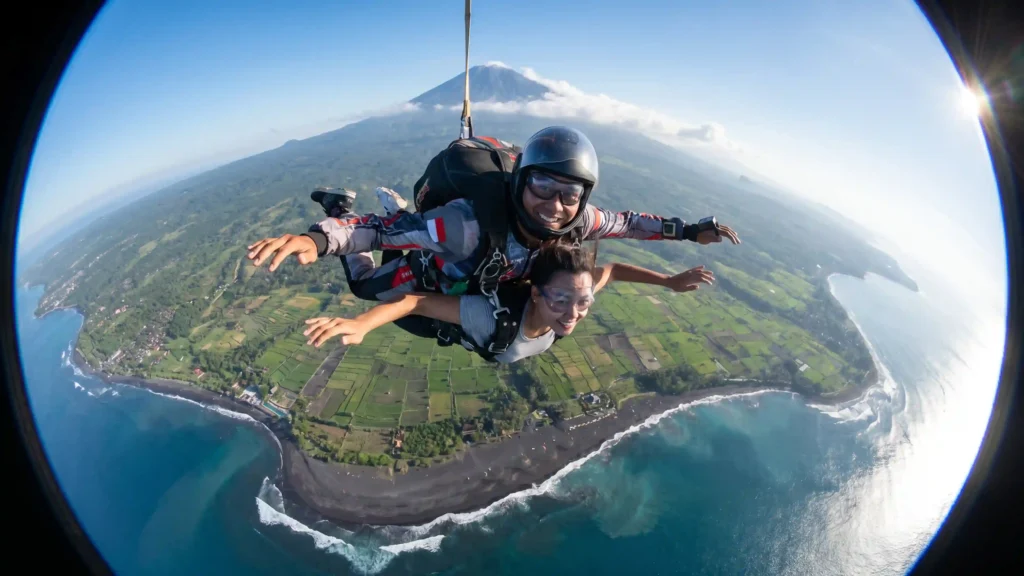 Skydiving Over Pantai Kelanting Black Sand Beach West Coast Bali